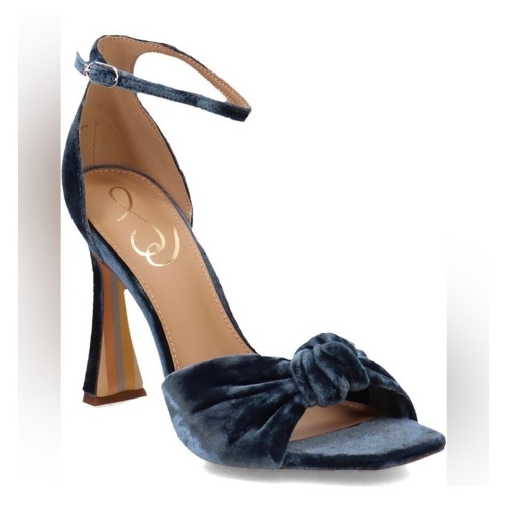 Sam Edelman Lucia Heeled Sandals Women's 9.5 Spool Heels Velvet Knotted Sapphire